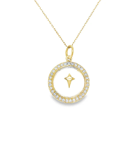 14KT YELLOW GOLD CLEAR QUARTZ PENDANT WITH DIAMONDS