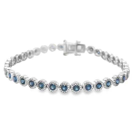 14KT GOLD SAPPHIRE AND DIAMONDS TENNIS BRACELET