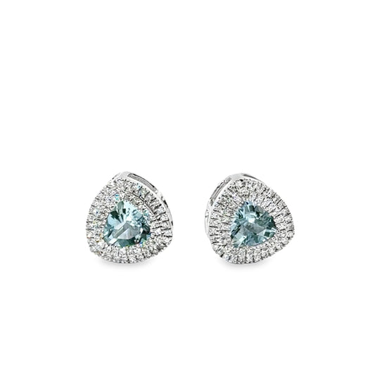 14KT GOLD AQUAMARINE AND DIAMONDS STUD EARRING