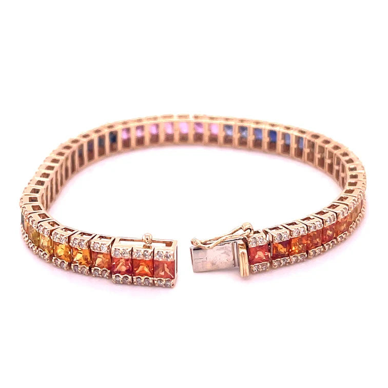 14KT YELLOW GOLD MULTI SAPPHIRE PRINCESS BRACELET