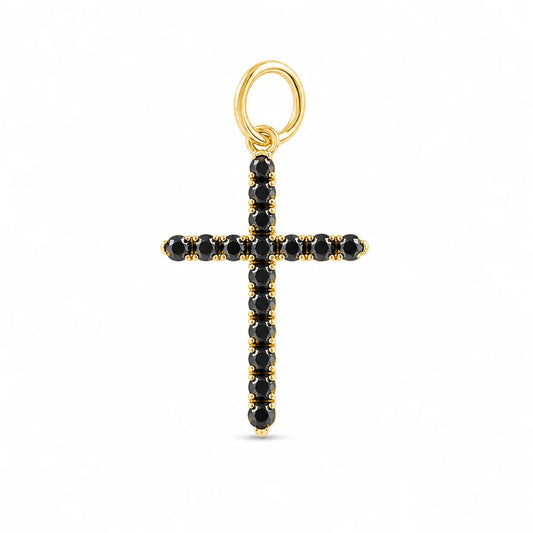 14KT GOLD BLACK DIAMOND CROSS PENDANT