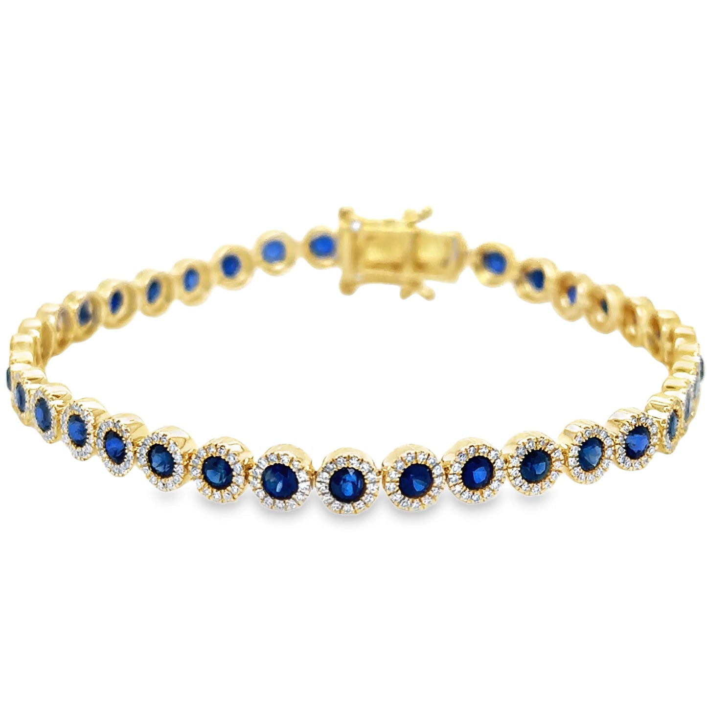 14KT GOLD SAPPHIRE AND DIAMONDS TENNIS BRACELET
