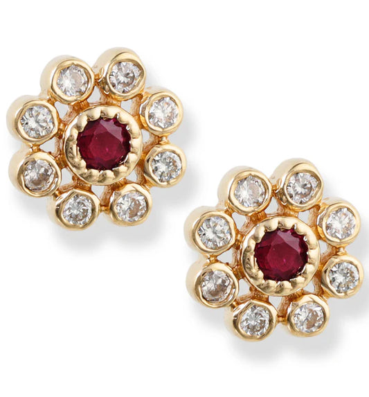 14KT YELLOW GOLD DIAMOND AND RUBY EARRINGS