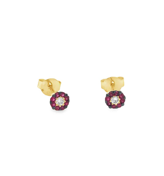 14KT YELLOW GOLD RUBY AND DIAMOND EARRING