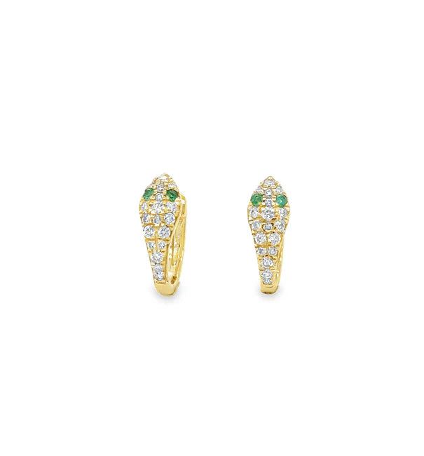 14KT YELLOW GOLD EMERALD AND DIAMONDS SNAKE HUGGIES