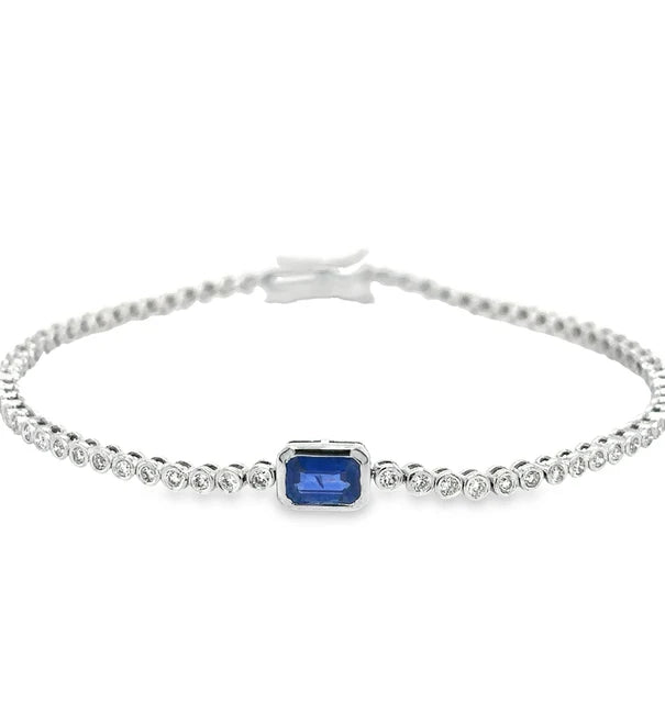 14KT WHITE GOLD SAPPHIRE OCT AND DIAMOND TENNIS BRACELET