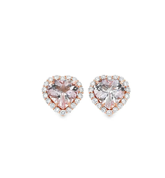 14KT ROSE GOLD HEART SHAPE MORGANITE AND DIAMONDS EARRING