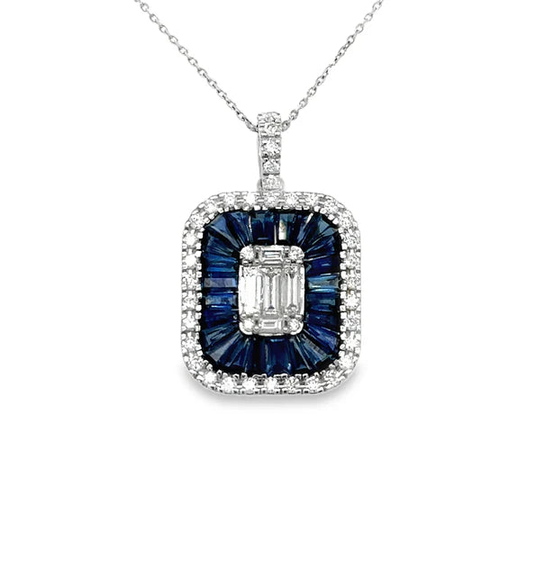 14KT WHITE GOLD SAPPHIRE AND DIAMONDS PENDANT