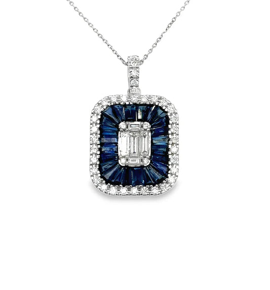 14KT WHITE GOLD SAPPHIRE AND DIAMONDS PENDANT