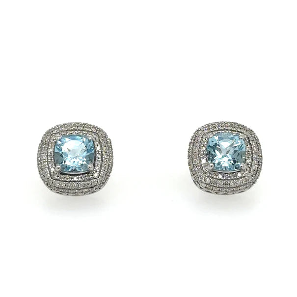 14K WHITE GOLD AQUAMARINE WITH DIAMONDS EARRING