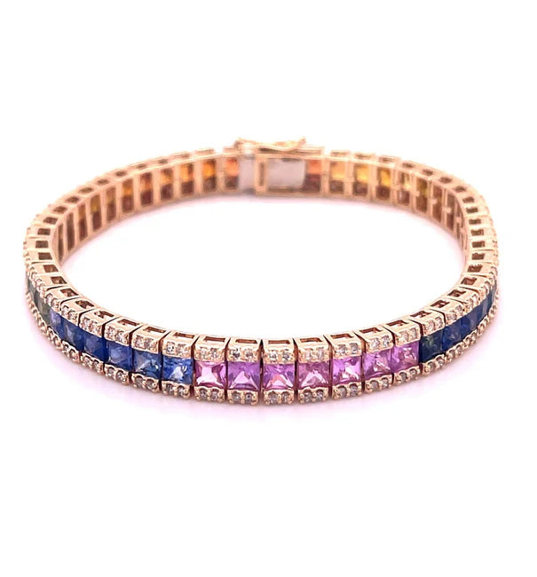 14KT YELLOW GOLD MULTI SAPPHIRE PRINCESS BRACELET