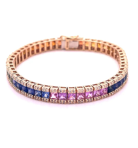 14KT YELLOW GOLD MULTI SAPPHIRE PRINCESS BRACELET