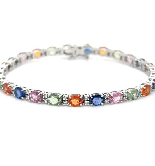 14KT WHITE GOLD MULTI SAPPHIRE AND DIAMONDS BRACELET