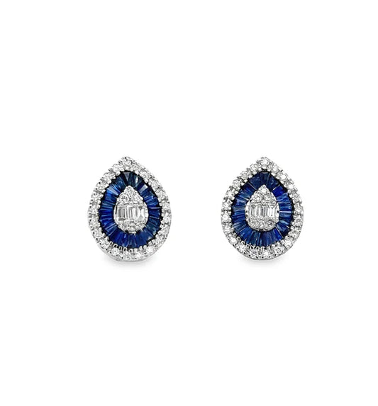 14KT WHITE GOLD SAPPHIRE AND DIAMONDS PEAR SHAPE EARRING