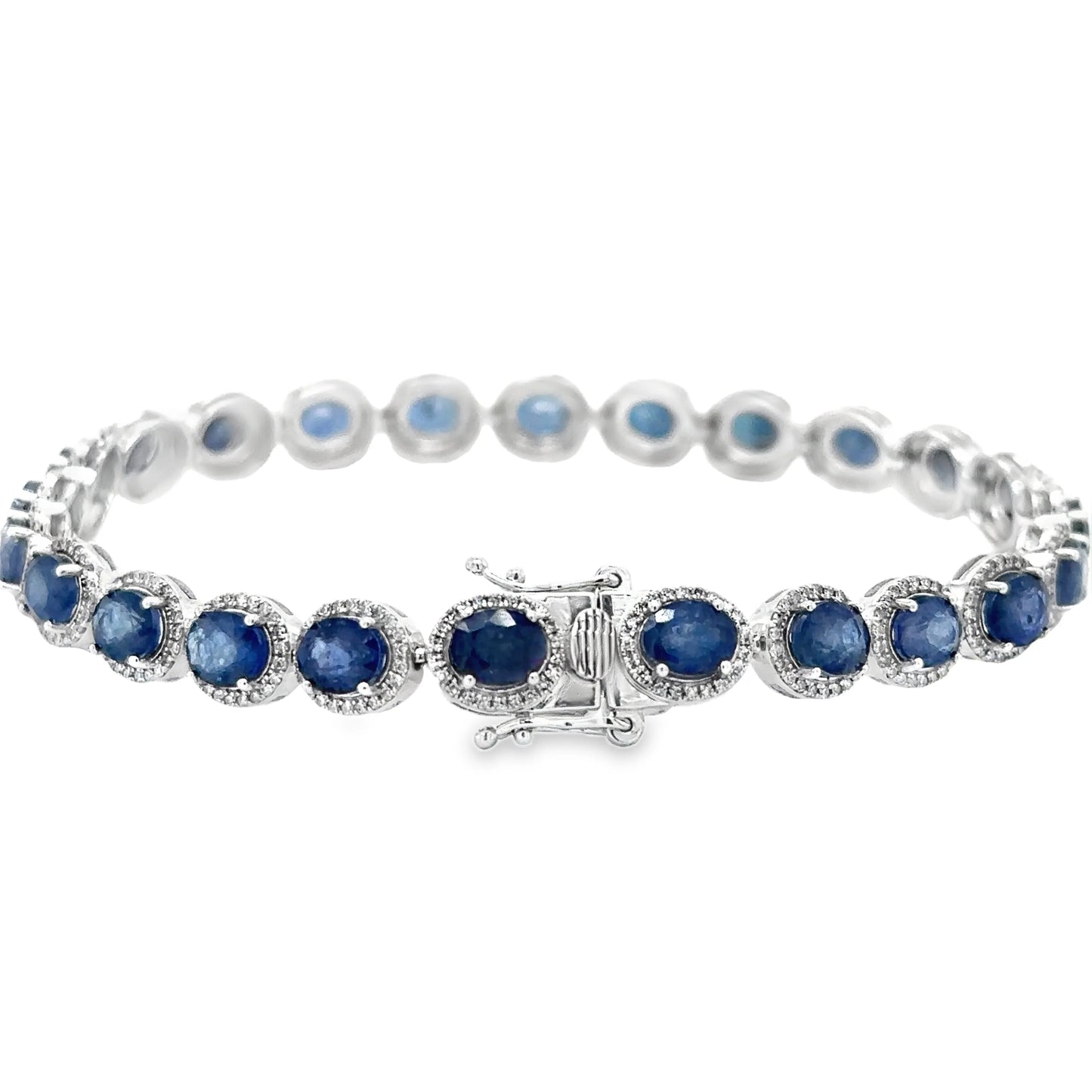 14KT WHITE GOLD DIAMOND SAPPHIRE OVAL SHAPE BRACELET