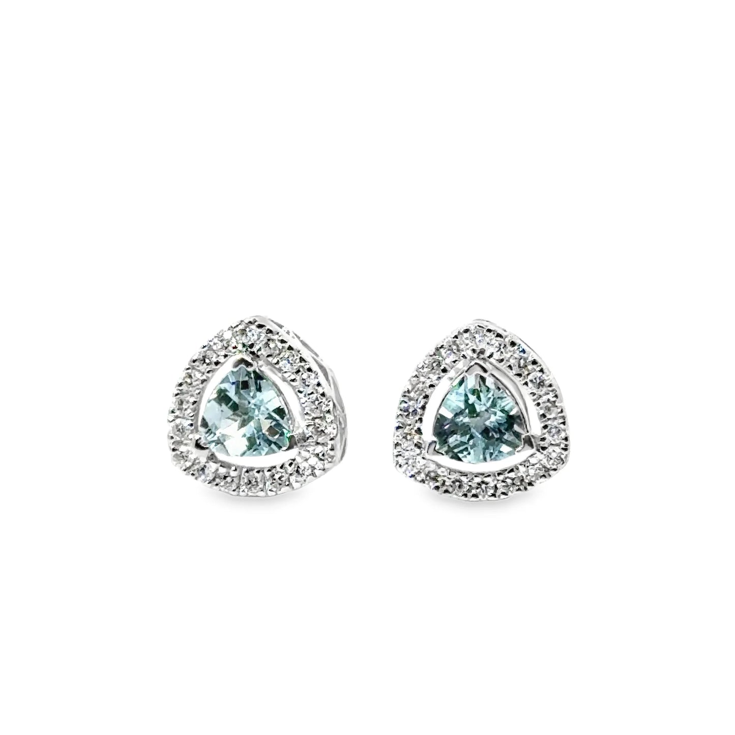 14KT GOLD AQUAMARINE AND DIAMONDS STUD EARRING