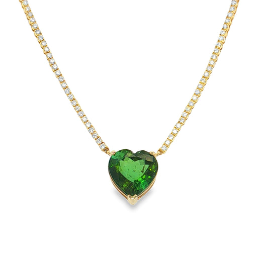 14KT YELLOW GOLD GREEN TOURMALINE AND DIAMOND TENNIS NECKLACE
