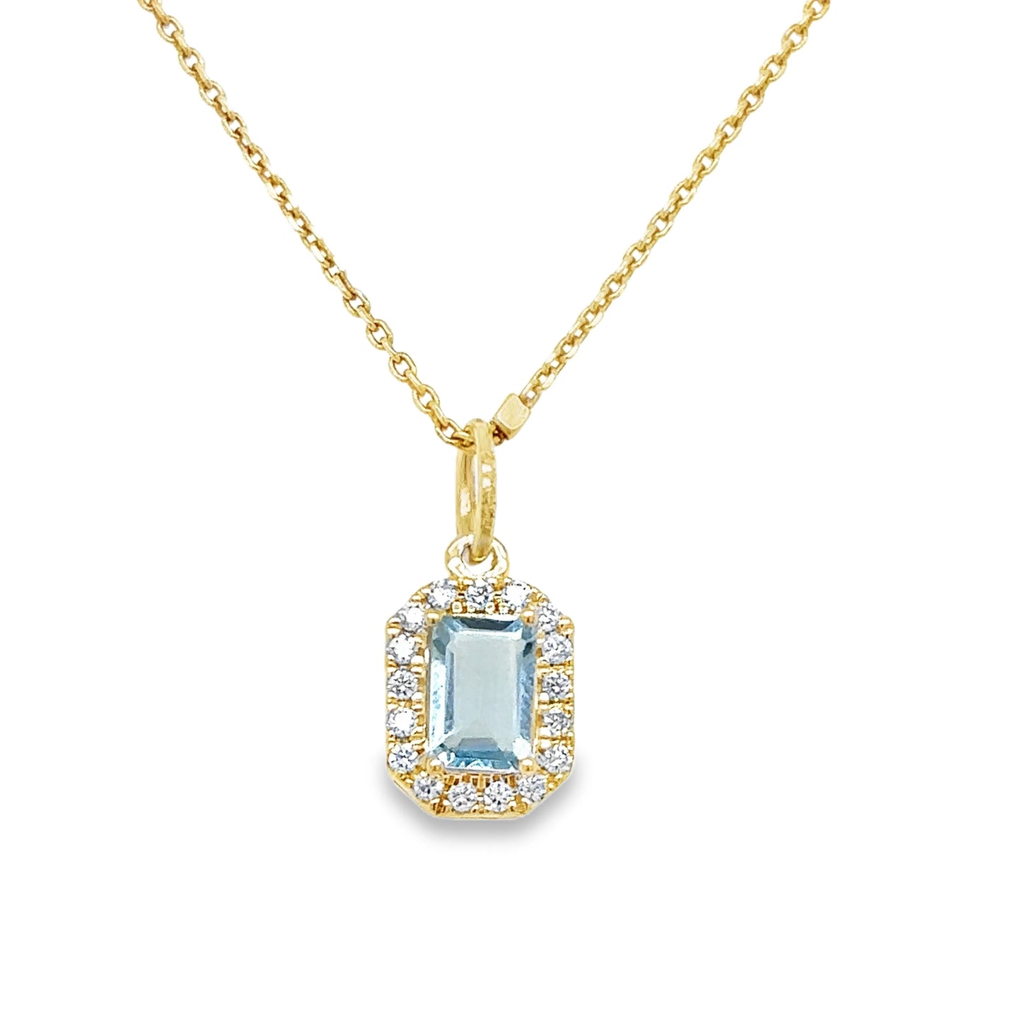 14KT GOLD AQUAMARINE AND DIAMONDS PENDANT