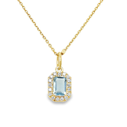 14KT GOLD AQUAMARINE AND DIAMONDS PENDANT