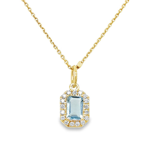 14KT GOLD AQUAMARINE AND DIAMONDS PENDANT