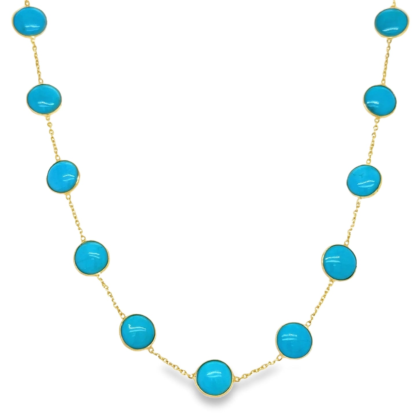 18KT GOLD TURQUOISE COIN STATION NECKLACE (8MM)
