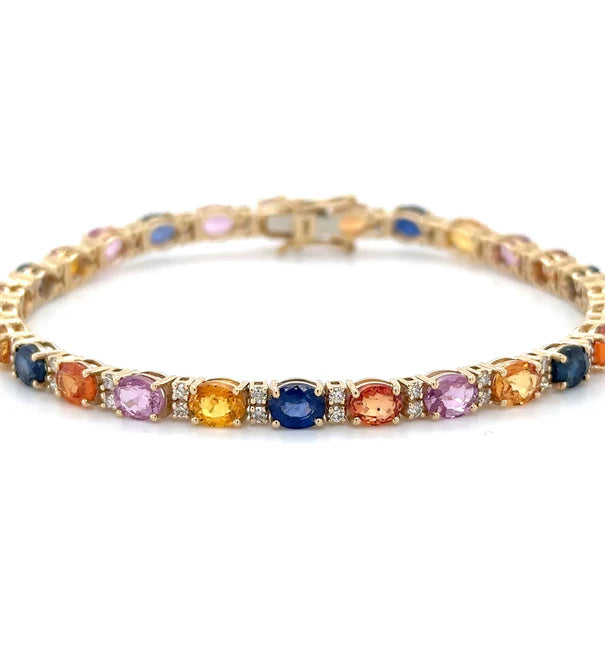 14KT YELLOW GOLD MULTI SAPPHIRE AND DIAMONDS BRACELET