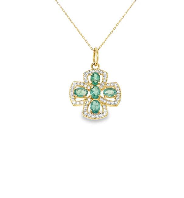 14KT YELLOW GOLD EMERALD AND DIAMOND PENDANT