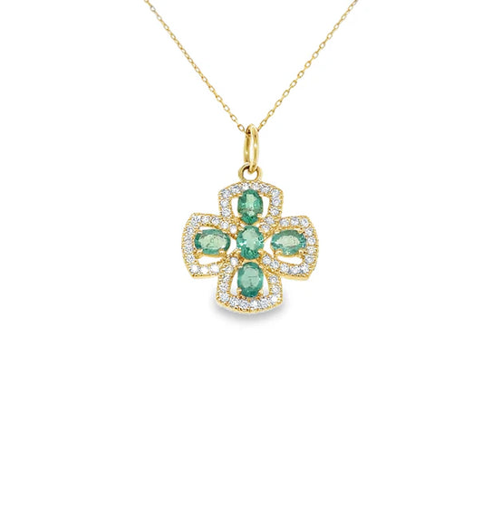 14KT YELLOW GOLD EMERALD AND DIAMOND PENDANT