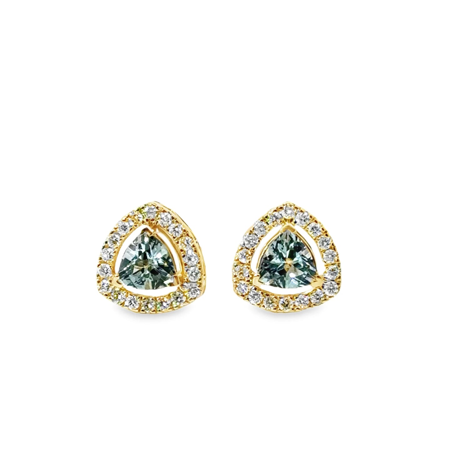 14KT GOLD AND WHITE GOLD AQUAMARINE AND DIAMONDS STUD EARRING