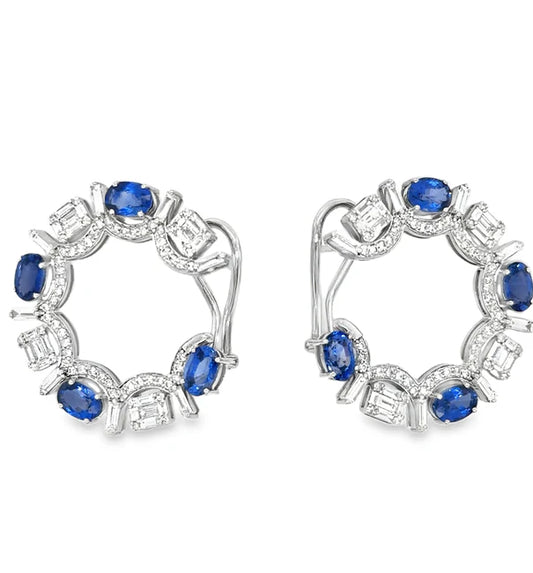18KT WHITE GOLD SAPPHIRE AND DIAMONDS EARRING