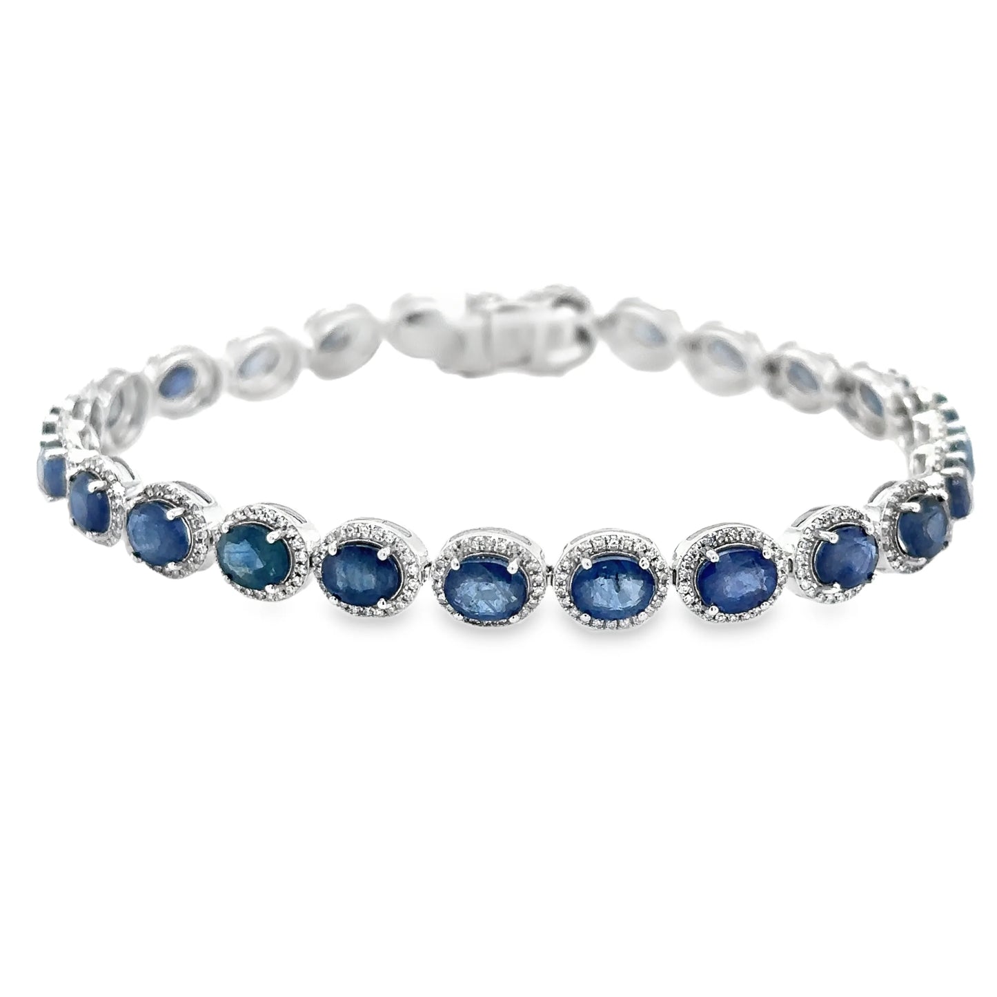14KT WHITE GOLD DIAMOND SAPPHIRE OVAL SHAPE BRACELET