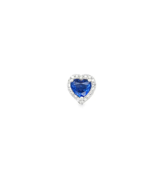 18KT WHITE GOLD DIAMOND AND HEART SHAPE SAPPHIRE PENDENT