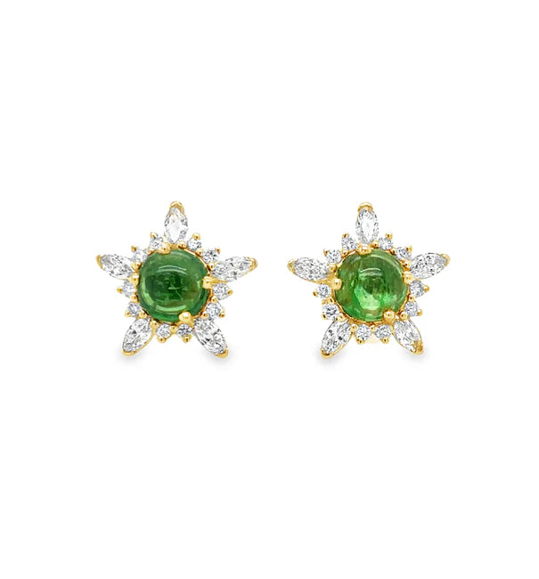 14KT YELLOW GOLD TSAVORITE AND DIAMONDS EARRING