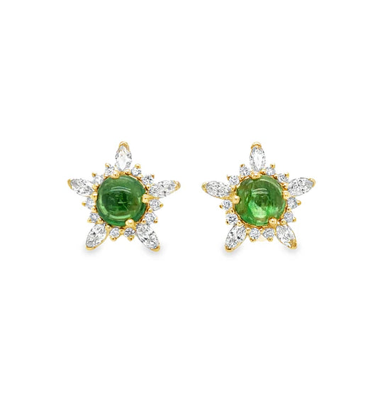 14KT YELLOW GOLD TSAVORITE AND DIAMONDS EARRING