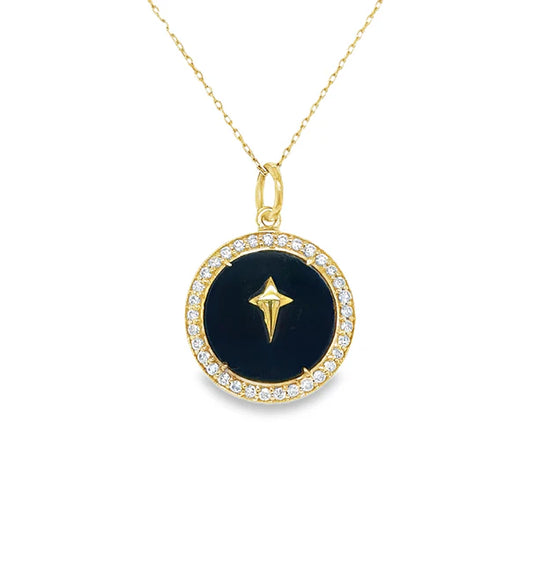 14KT YELLOW GOLD BLACK ONYX PENDANT WITH DIAMONDS