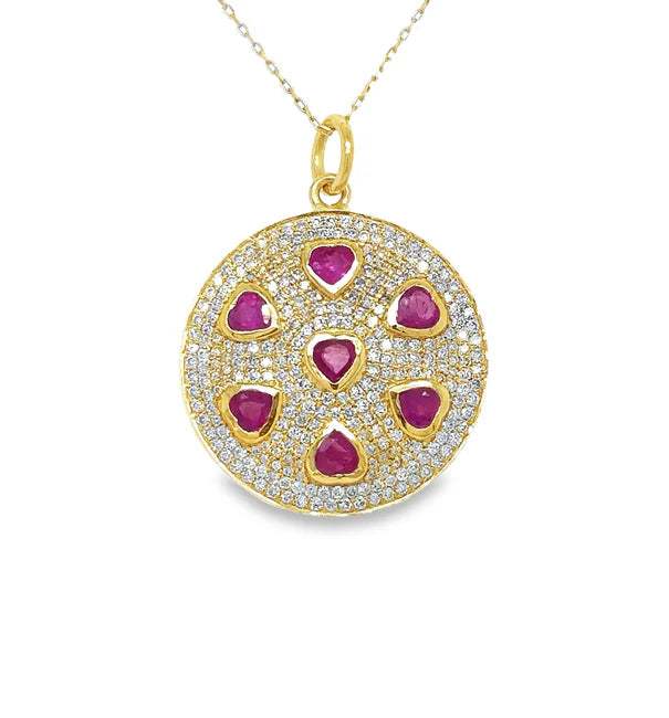 14KT YELLOW GOLD RUBY PENDANT WITH DIAMONDS