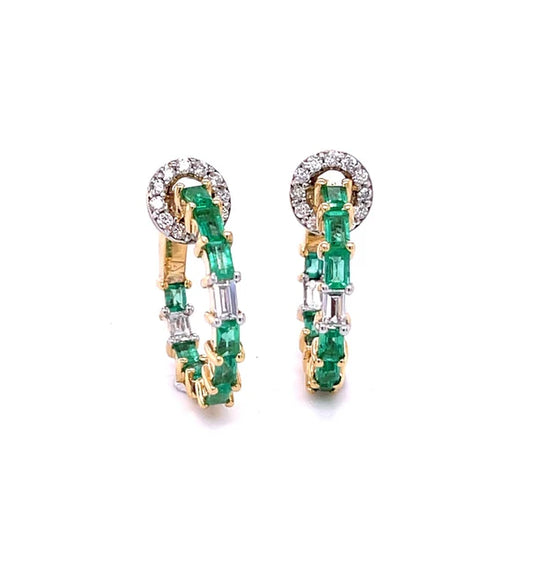 14KT YELLOW GOLD EMERALD WITH DIAMONDS EARING