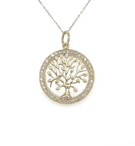 14KT YELLOW GOLD OPAL TREE OF LIFE PENDANT WITH DIAMONDS