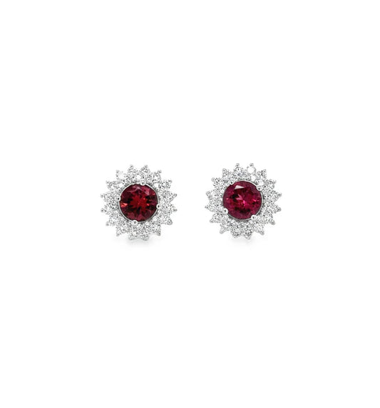 14KT WHITE GOLD TOURMALINE AND DIAMONDS STUD EARRING