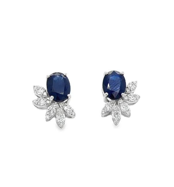 18KT WHITE GOLD SAPPHIRE AND DIAMONDS EARRING
