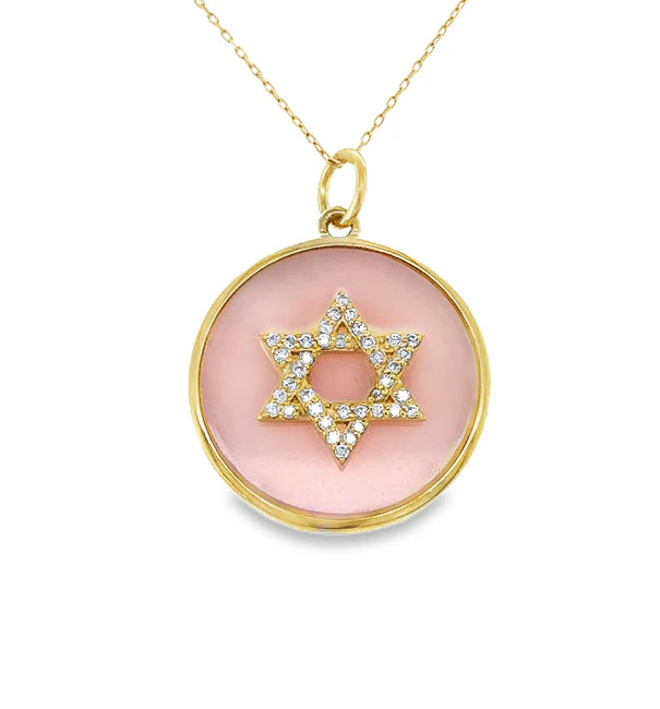 14KT YELLOW GOLD PINK OPAL STAR PENDANT WITH DIAMONDS