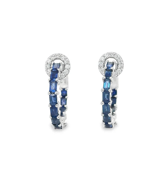 14KT WHITE GOLD SAPPHIRE AND DIAMONDS HOOP EARRING