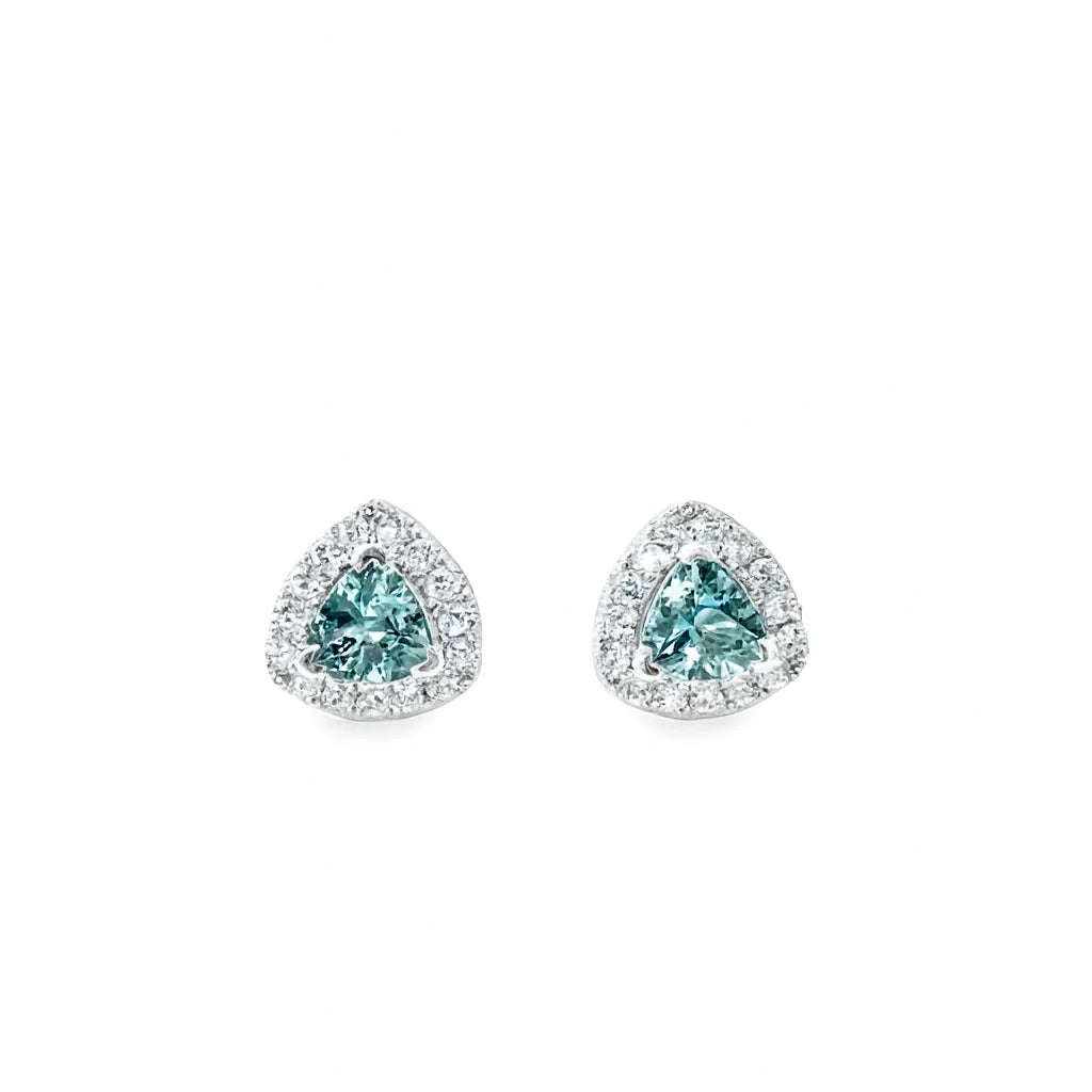 14KT GOLD AQUAMARINE AND DIAMONDS STUD EARRING