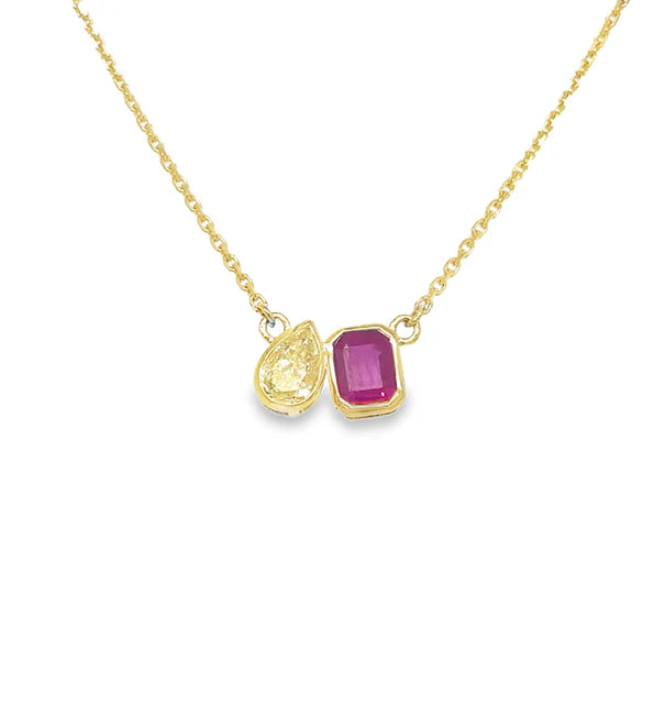 14KT YELLOW GOLD RUBY AND YELLOW DIAMOND NECKLACE