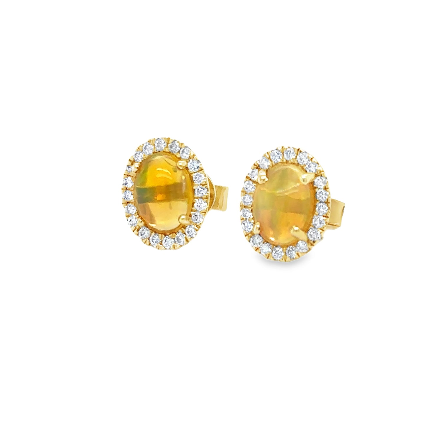 14KT GOLD DIAMOND ETHIOPIAN OPAL OVAL SHAPE EARRING