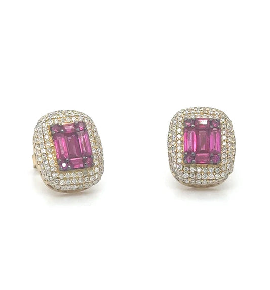 14KT YELLOW GOLD RUBY AND DIAMONDS EARRING