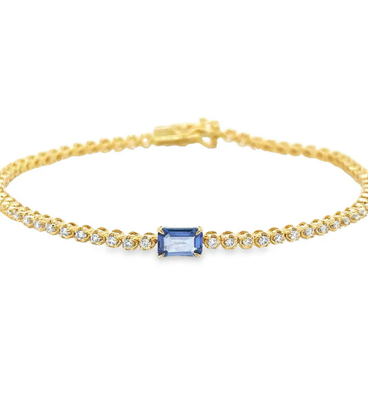 14KT YELLOW GOLD SAPPHIRE OCT AND DIAMOND TENNIS BRACELET