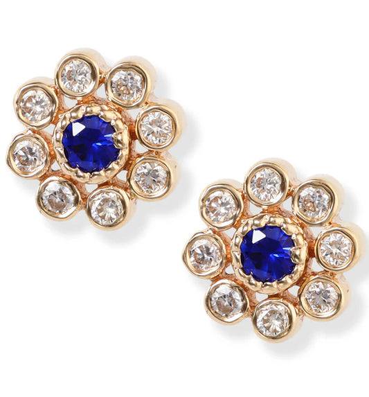 14KT. DIAMOND AND BLUE SAPPHIRE EARRINGS 6.25 MM