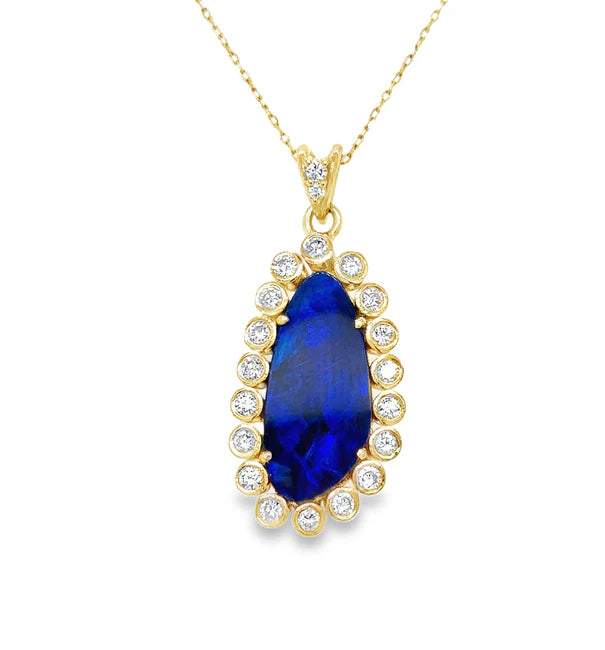 14KT YELLOW GOLD OPAL DOUBLET AND DIAMONDS PENDANT