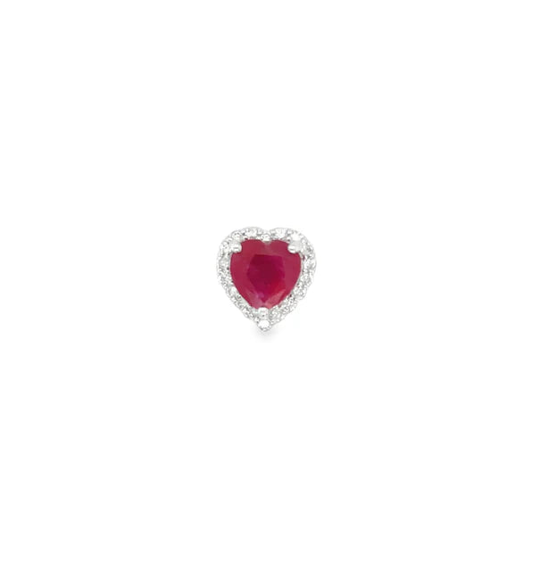 18KT WHITE GOLD DIAMOND AND HEART SHAPE RUBY PENDENT